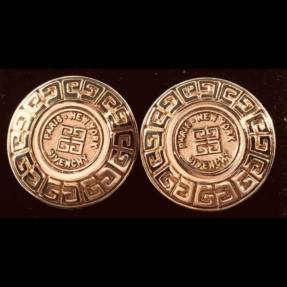 Vintage 80s Gold Tone Givenchy Logo Post Earrings